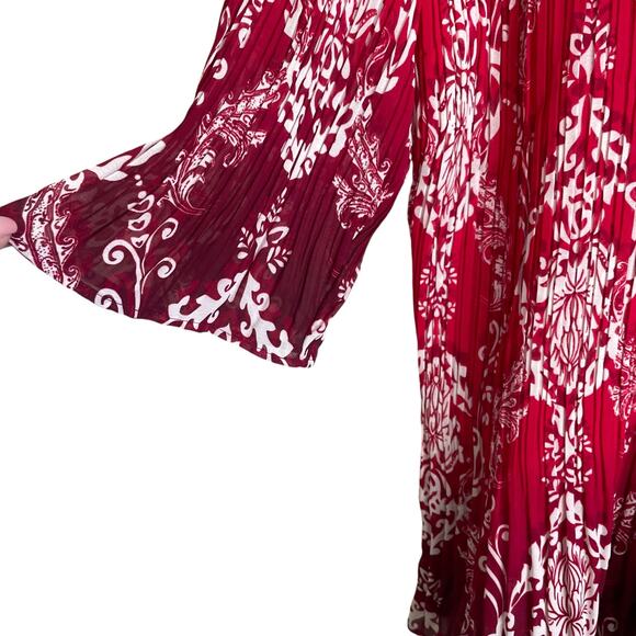 Maggie Barnes‎ Women Top 3X Red Damask Print Crinkle Beaded Dressy Mature Office - Picture 4 of 10